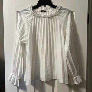 Nasty Gal white pleated long sleeve blouse size 8